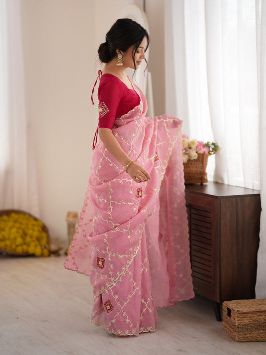 Pink Paper Silk saree – detail view 1