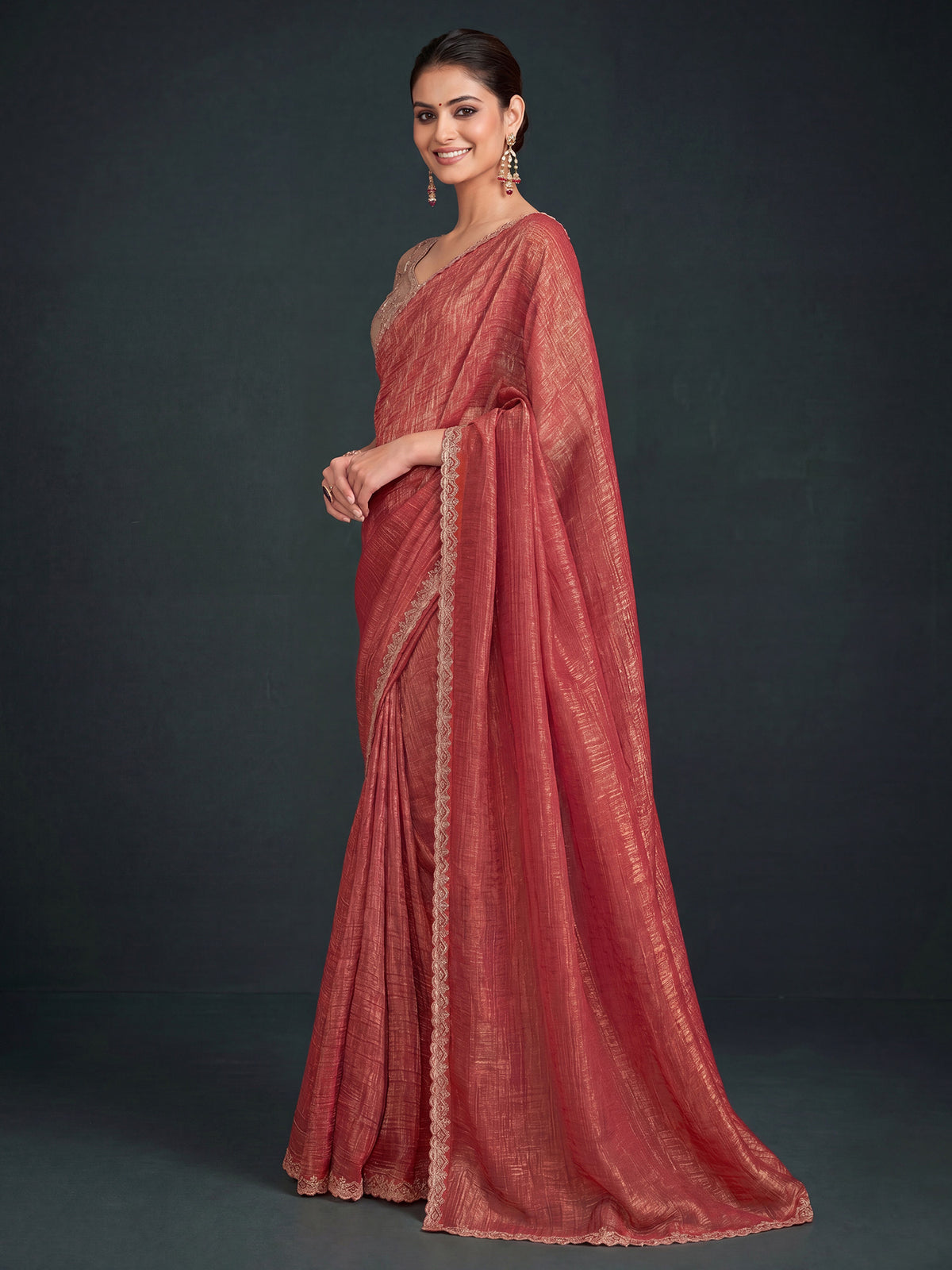 Rust Georgette saree – detail view 2