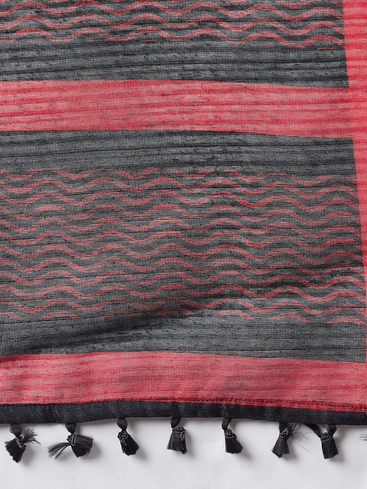 Black cotton slub saree view 7