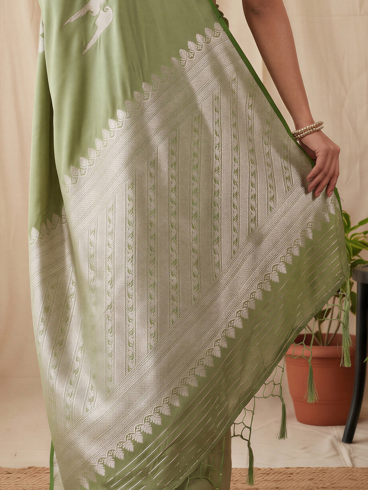 Light Green Satin saree – detail view 5