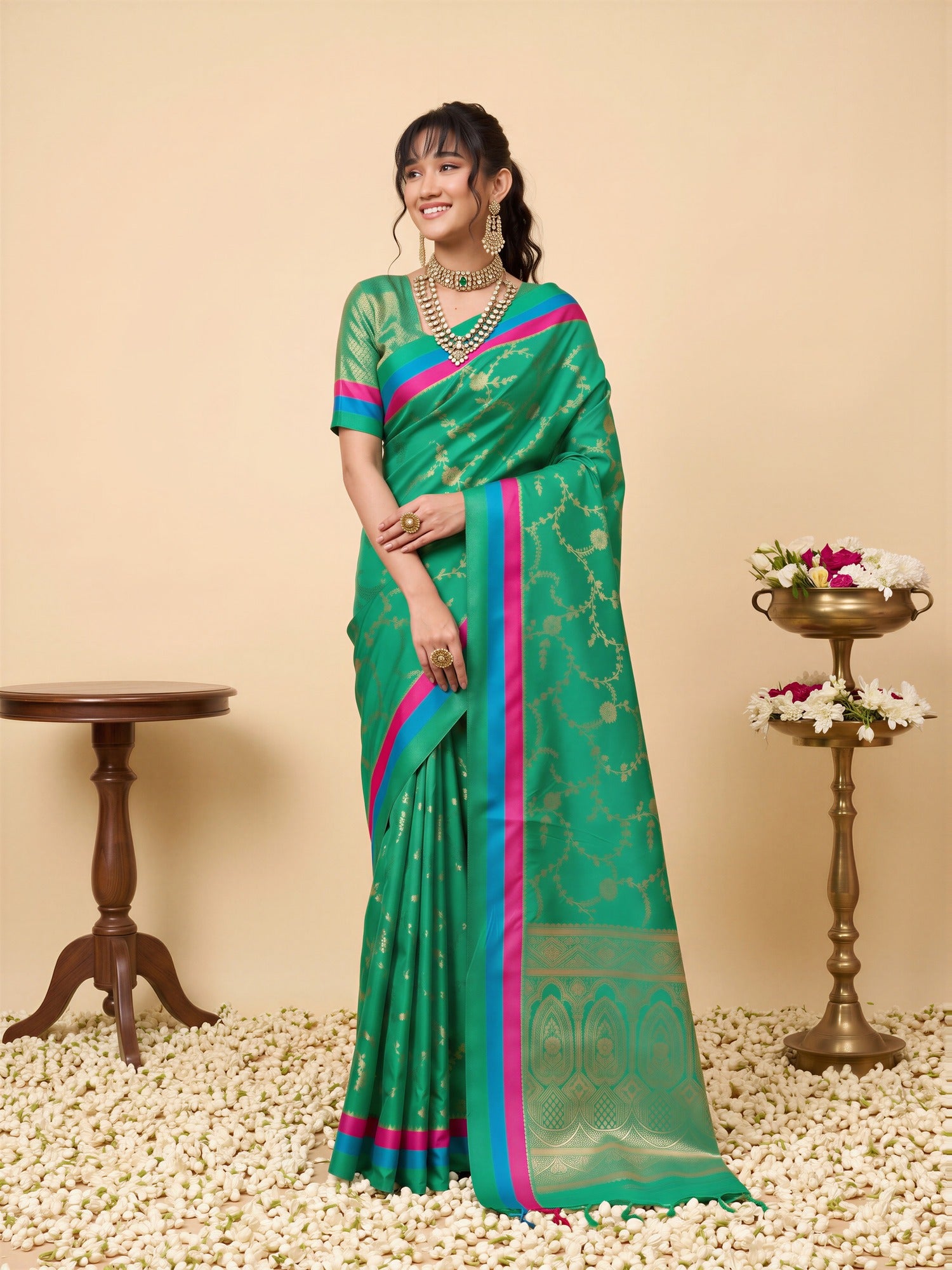 Teal Green Pure Silk saree – detail view 3