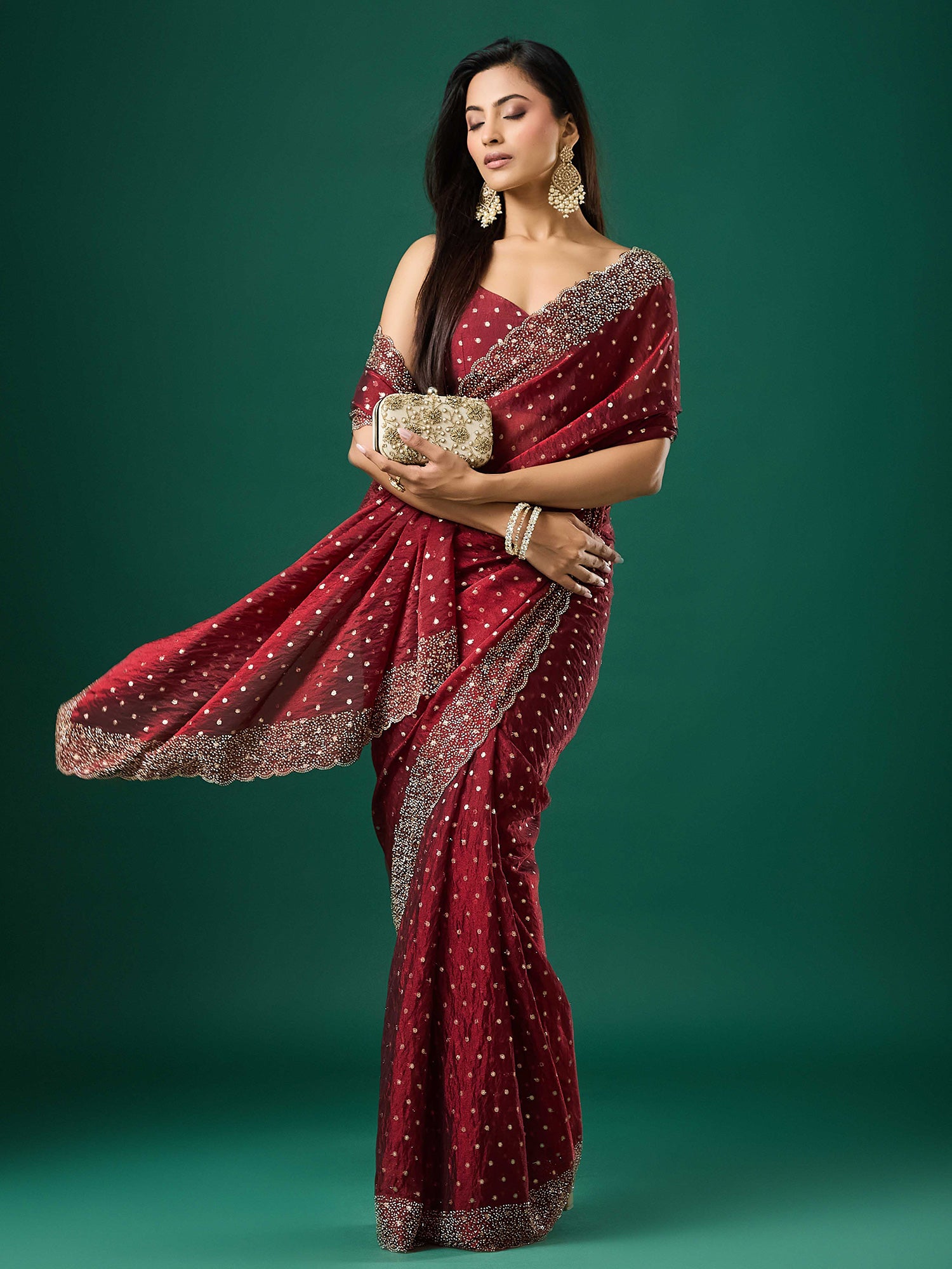Maroon Silk Blend saree – detail view 3