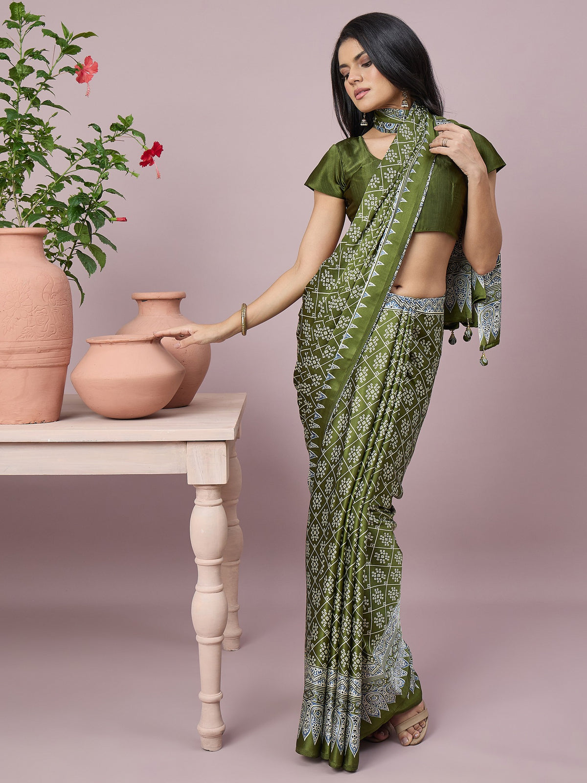 Light Green satin saree view 5
