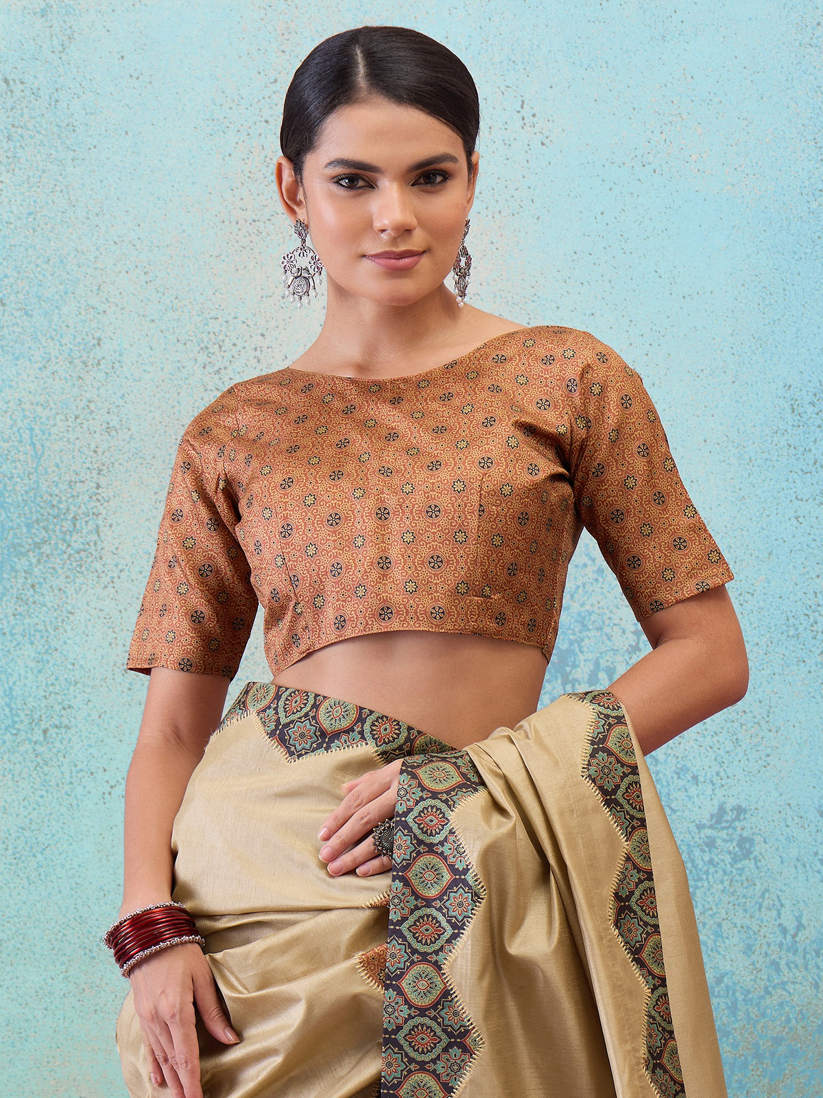 Light Brown silk blend saree view 2