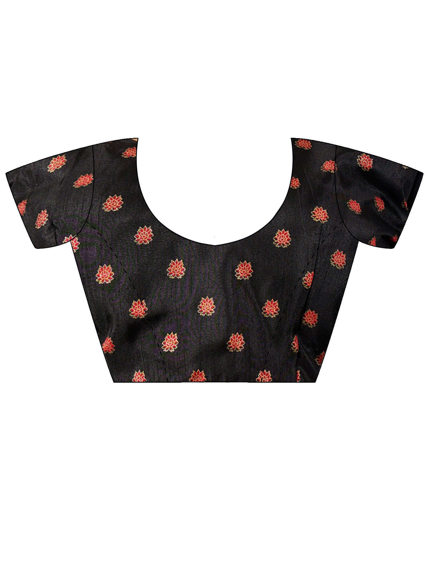 Unstitched black silk blend blouse piece with ethnic motif design