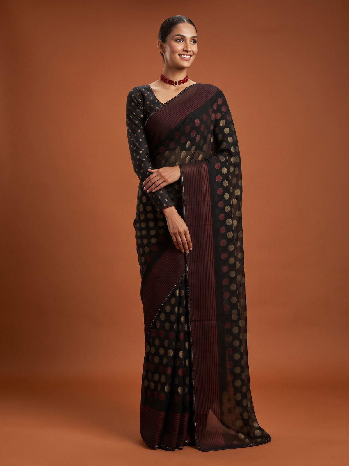 Black georgette saree view 3