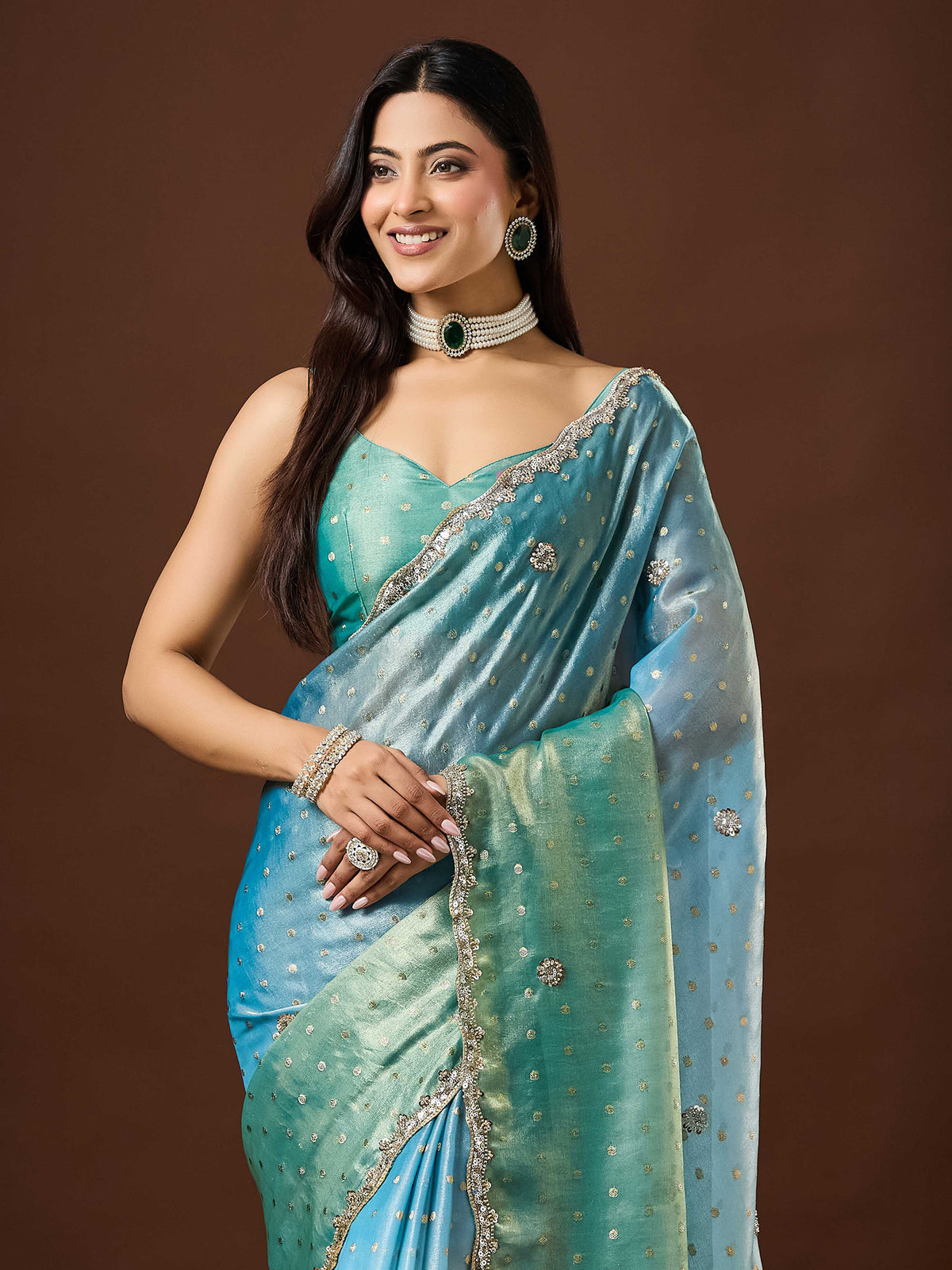 Light Blue Satin saree – detail view 4