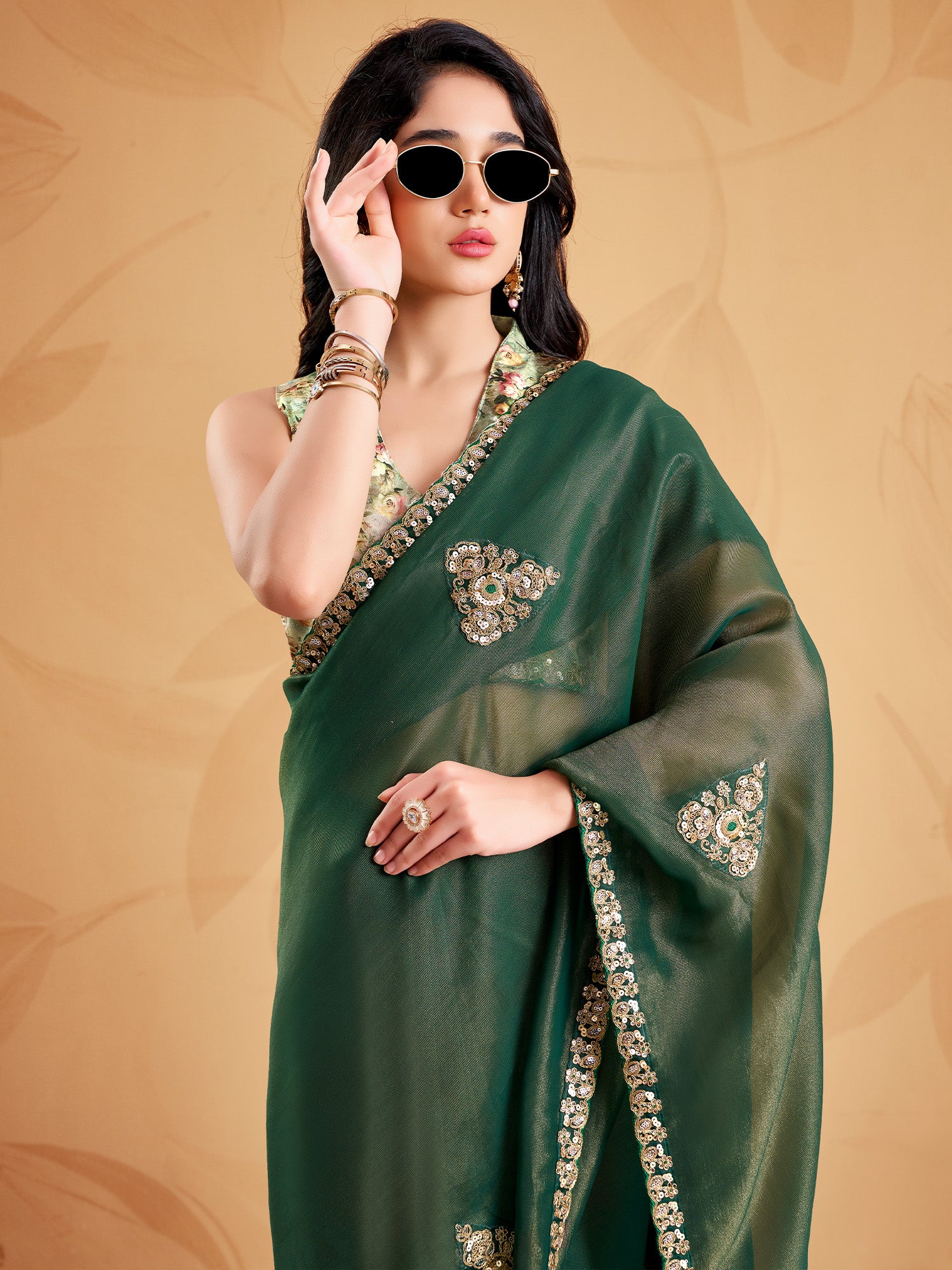 Green Tissue saree – detail view 3