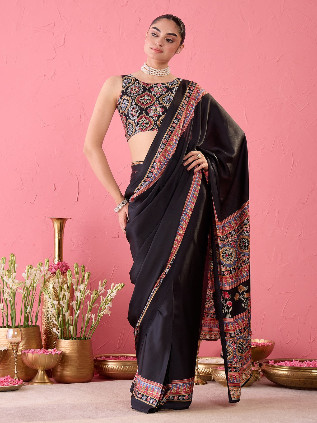 Black Satin saree – detail view 5