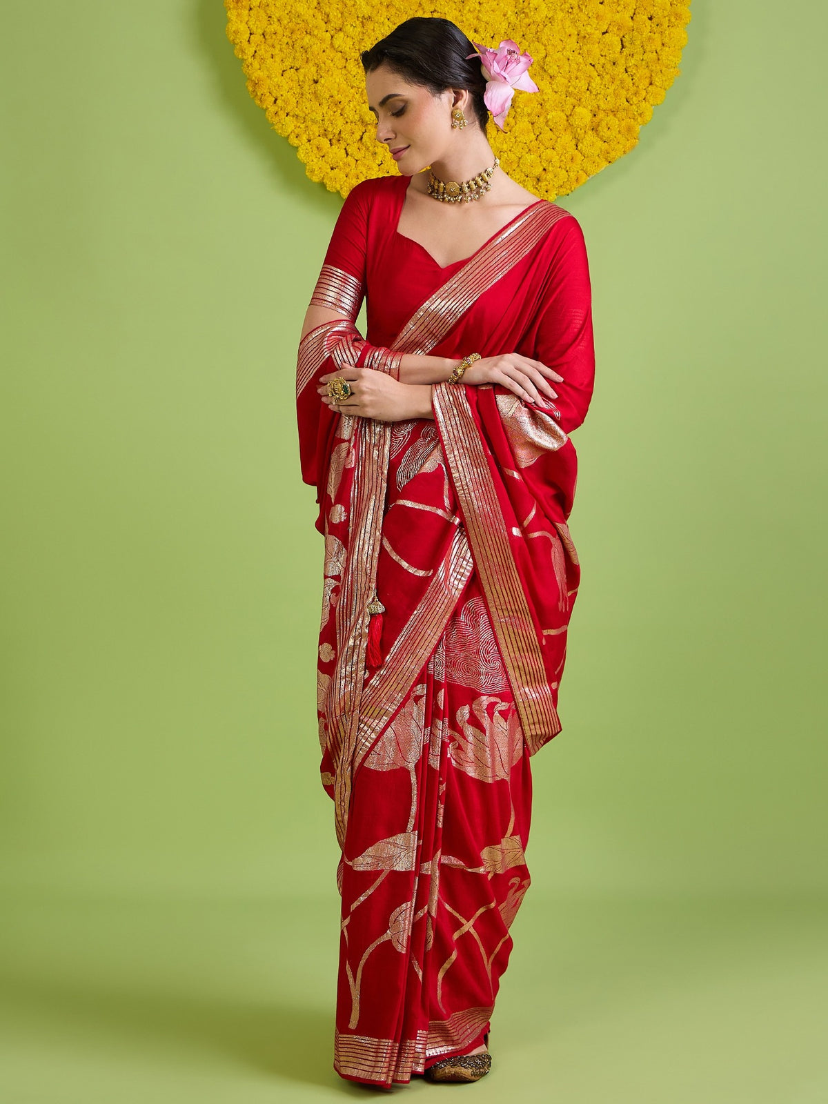 Red Silk Blend saree – detail view 3