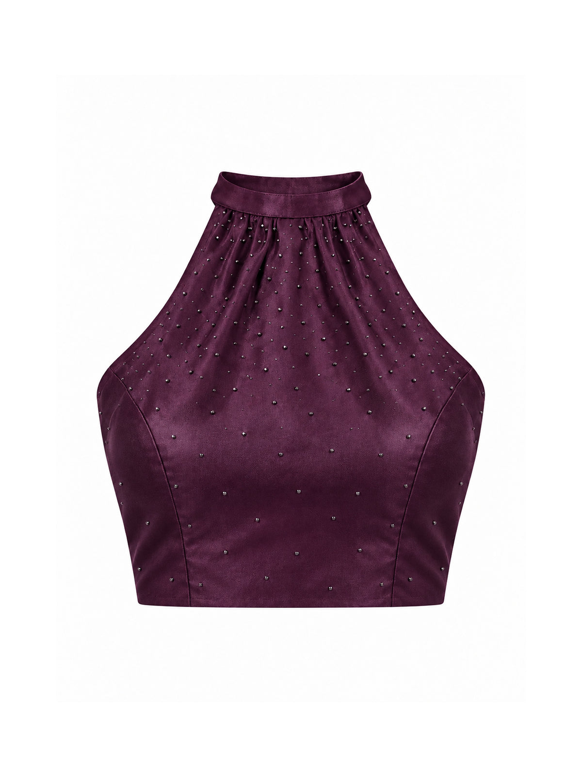 Unstitched wine satin silk blouse piece with embellished design