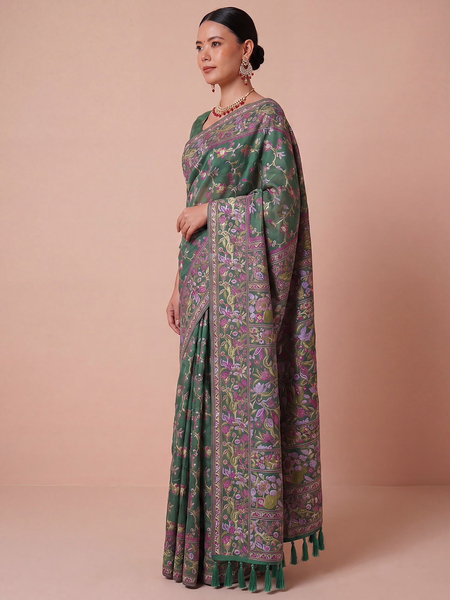 Tealgreen Organza saree – detail view 2