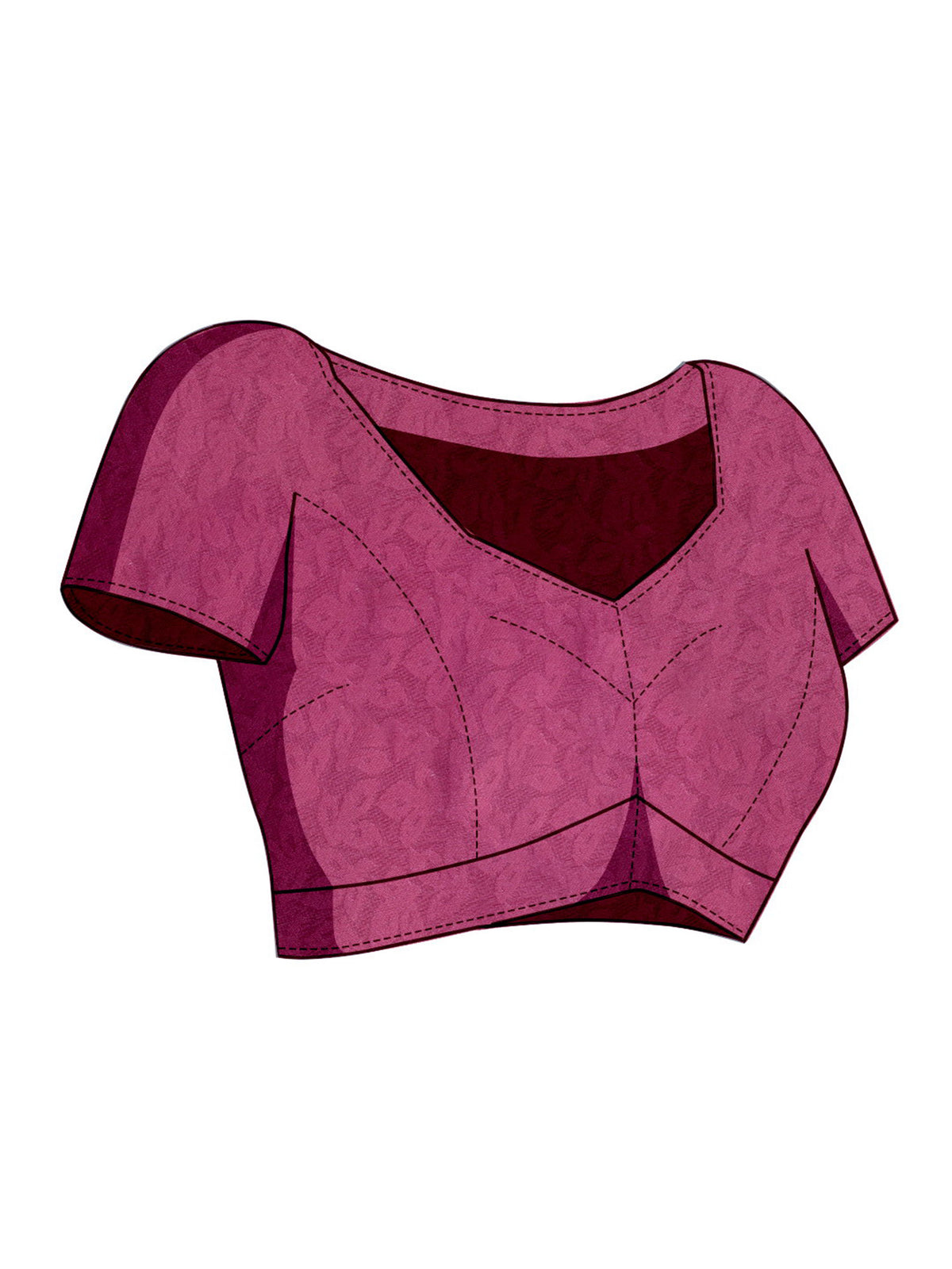 Unstitched magenta organza blouse piece with ethnic motif design