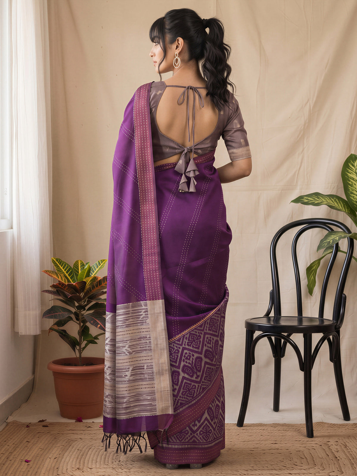 Purple Silk Cotton saree – detail view 1