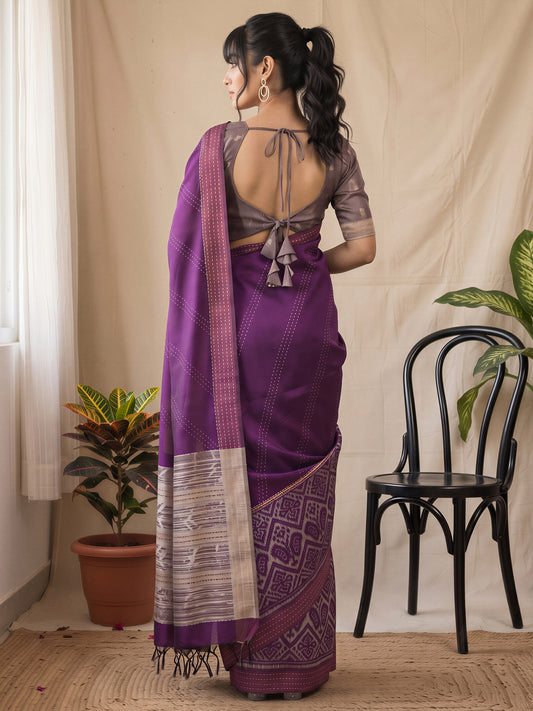 Purple Silk Cotton saree – detail view 1