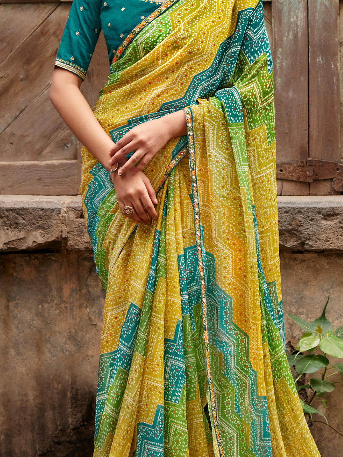 Yellow georgette saree view 3