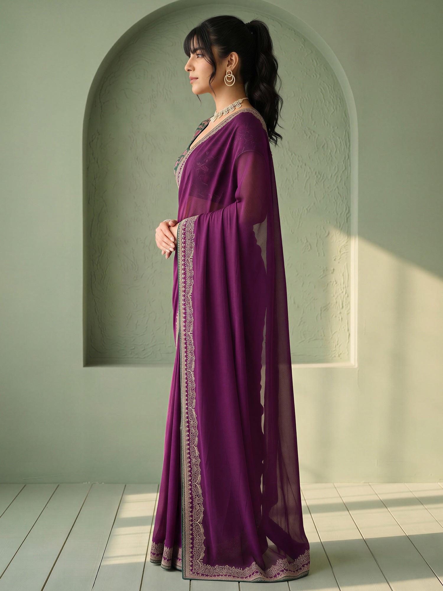 Purple Vichitra Silk saree – detail view 2