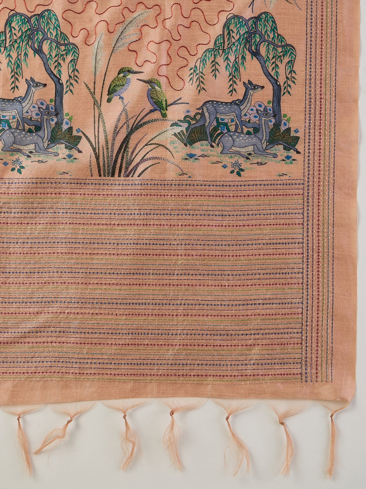 Peach art silk saree view 7