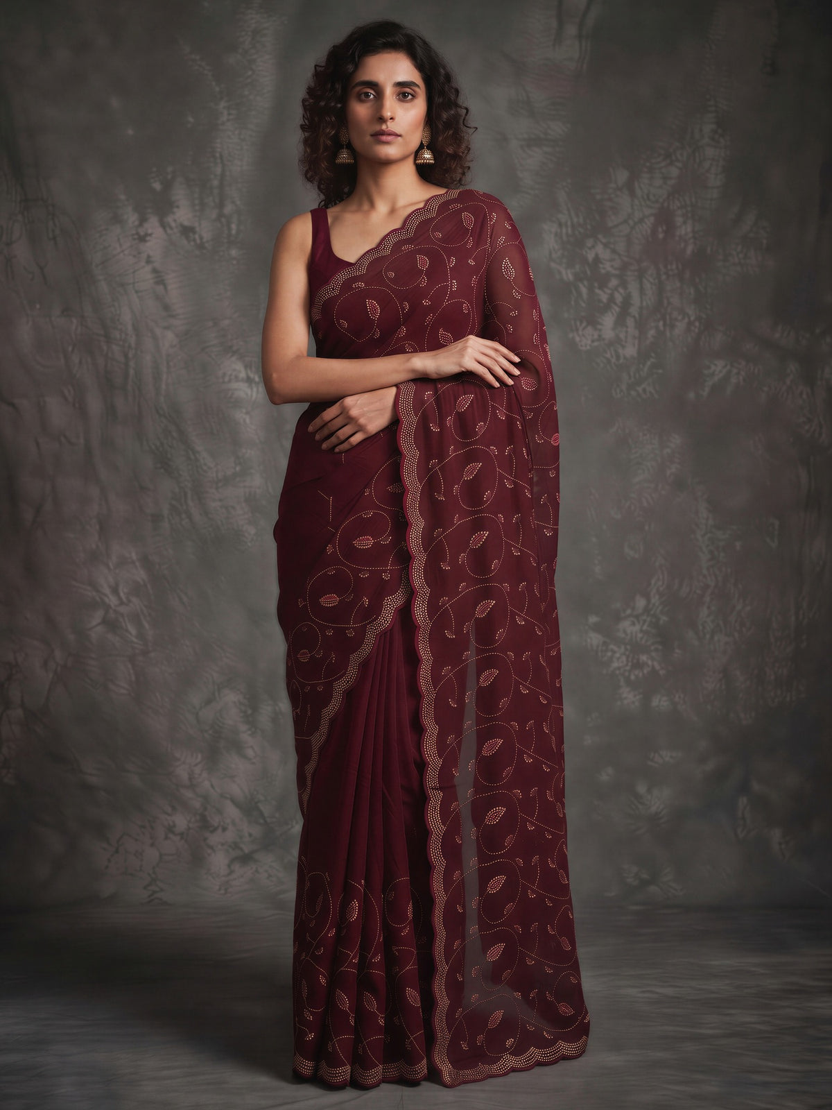 Wine satin saree view 3