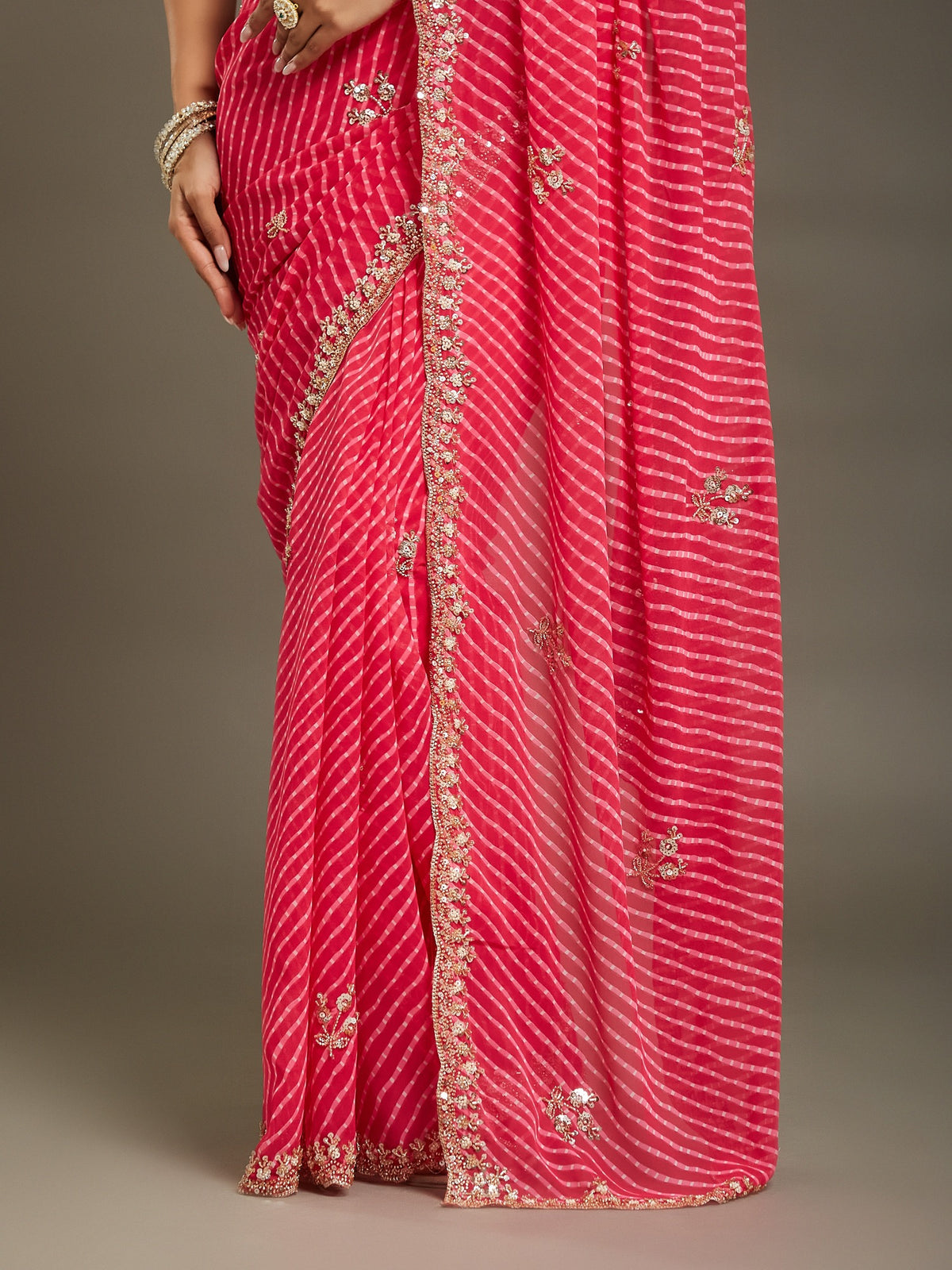 Pink Georgette saree – detail view 4