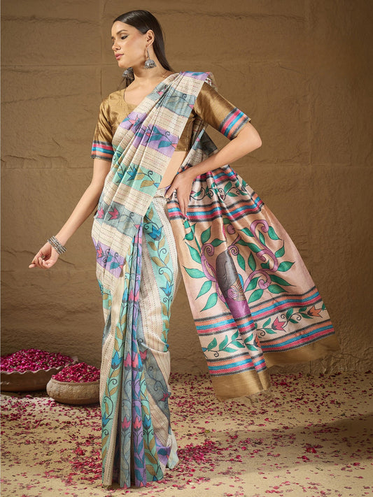 Multicolored art silk saree view 1