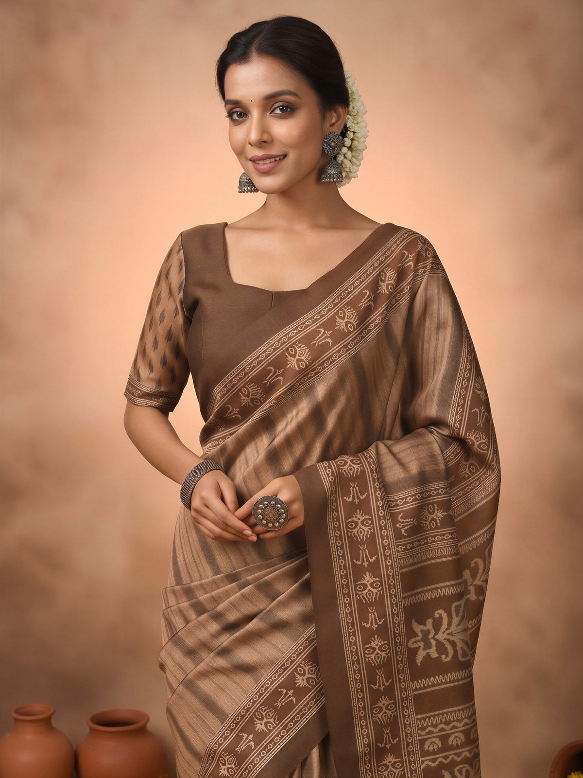 Brown Silk Blend saree – detail view 4