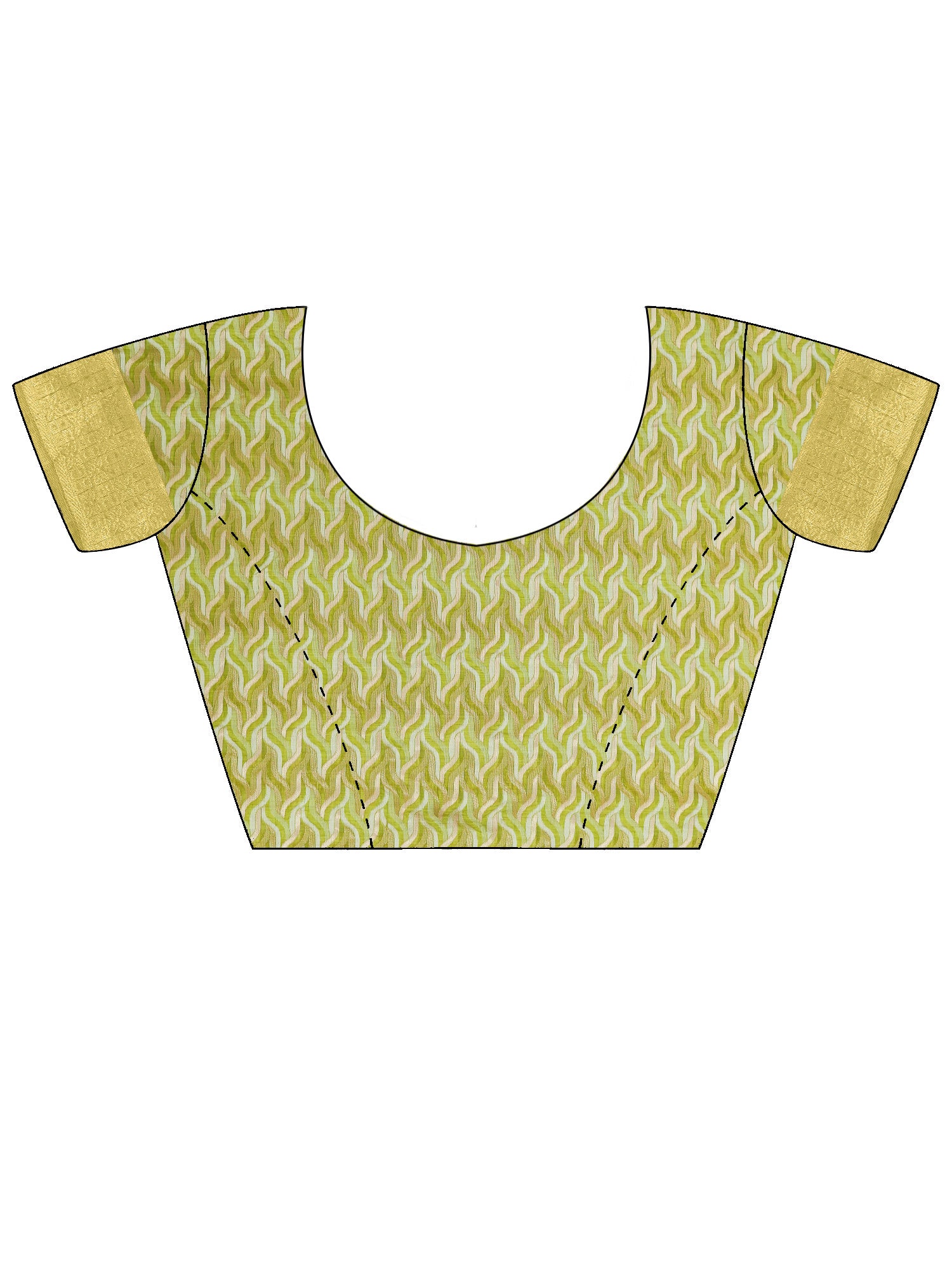 Unstitched lime green cotton linen blouse piece with woven design design