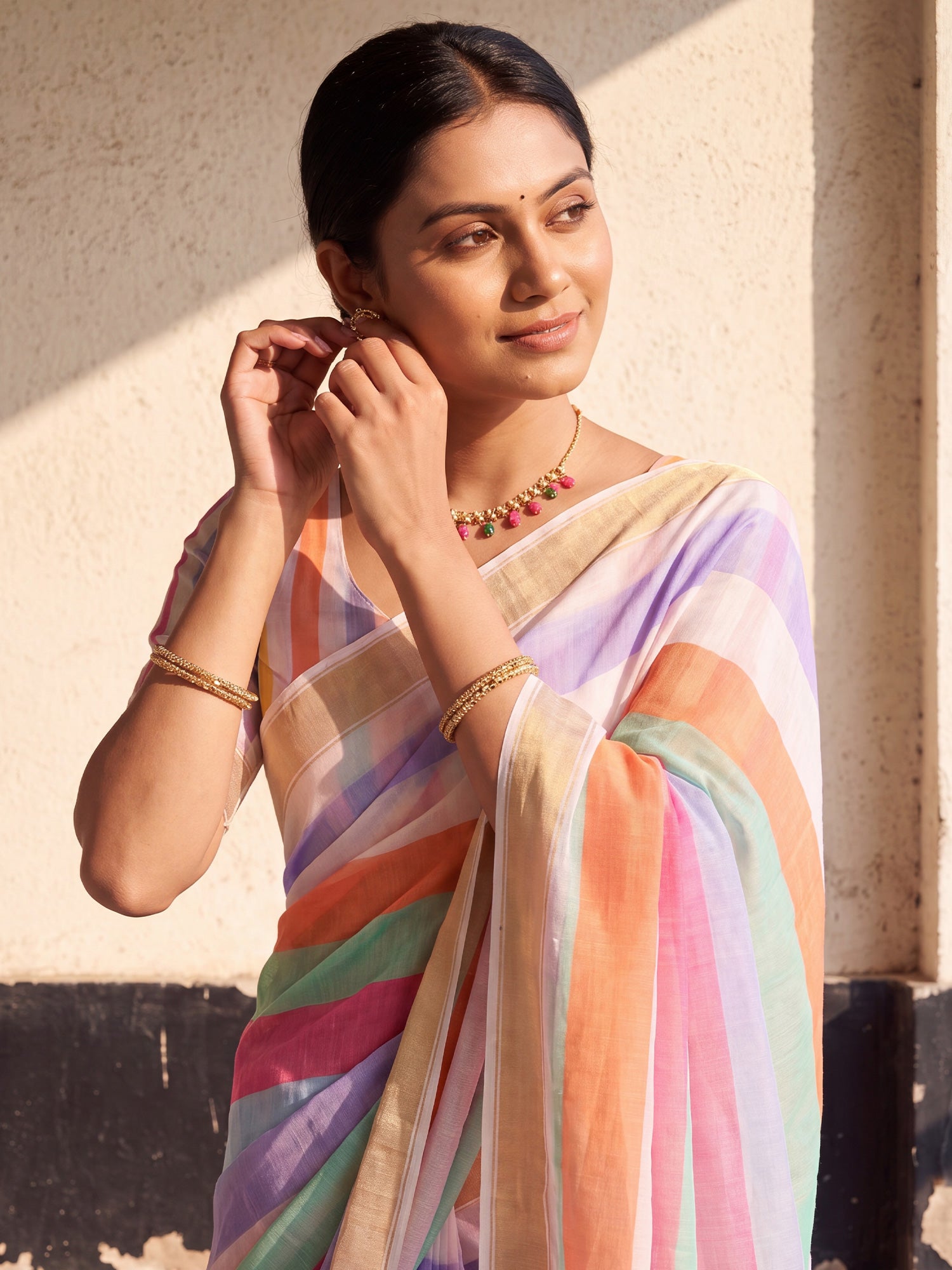 Multicolored Linen saree – detail view 4