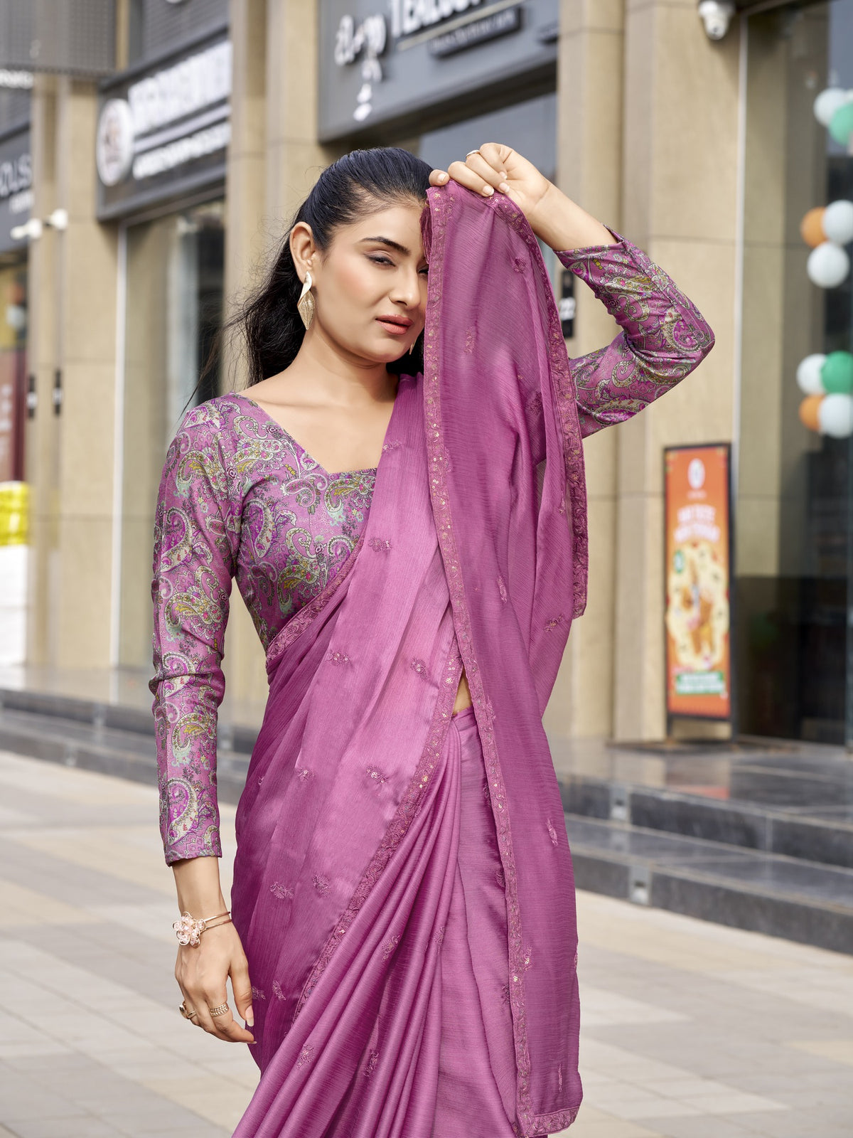 Mauve Satin Silk saree – detail view 3