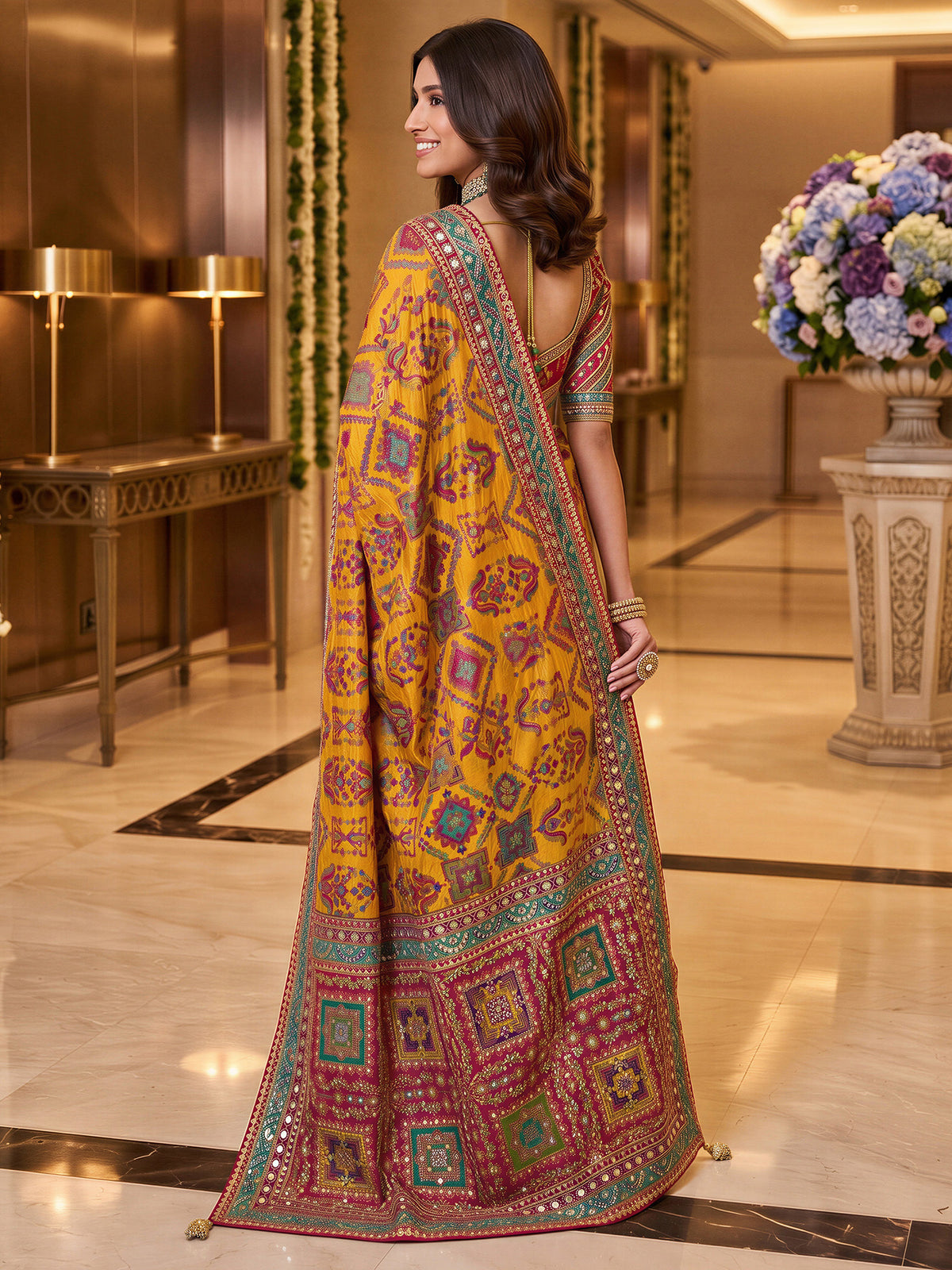 Mustard Silk Blend saree – detail view 1