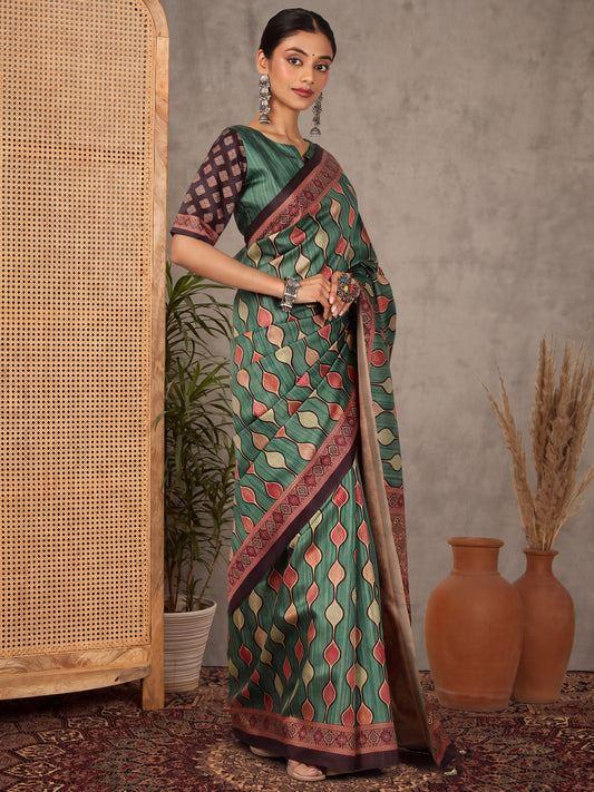 Teal Green Silk Blend saree – detail view 1