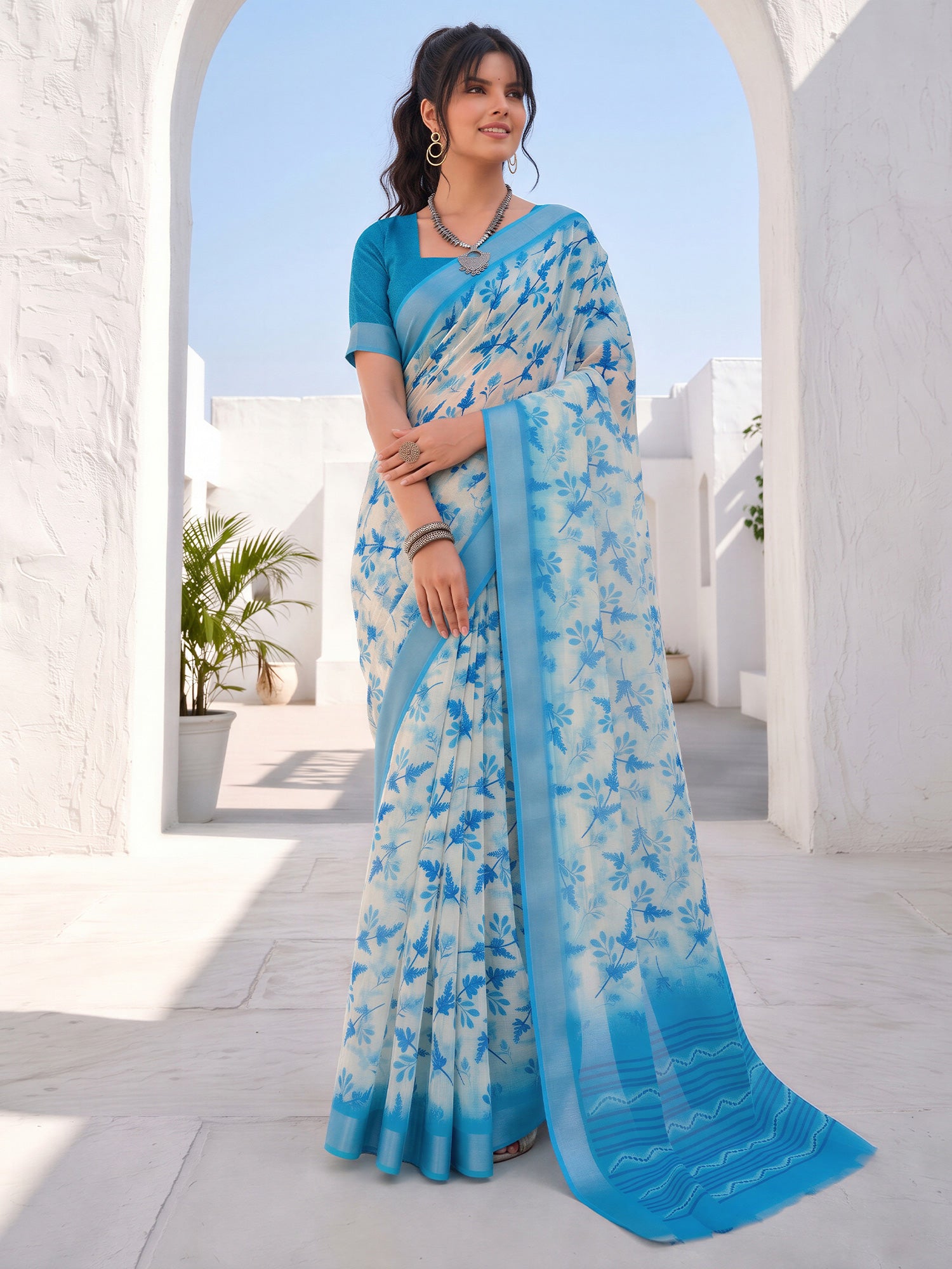 Off White Cotton Linen saree – detail view 3