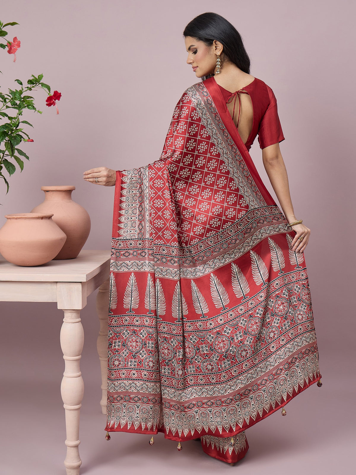 Maroon satin saree view 2