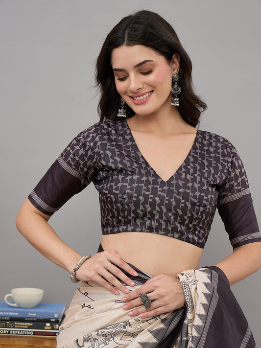 Off White soft silk saree view 1