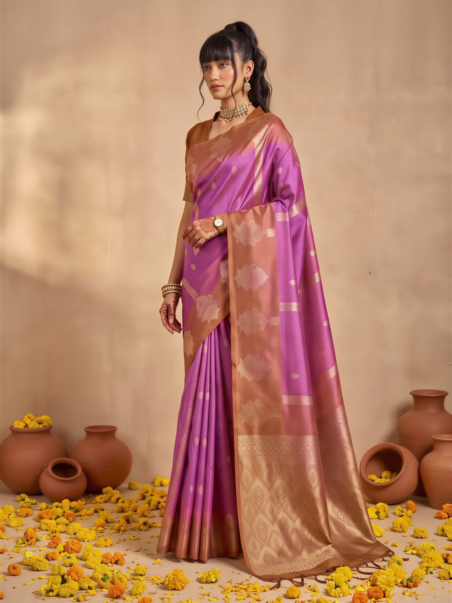 Purple Cotton Blend saree – detail view 2