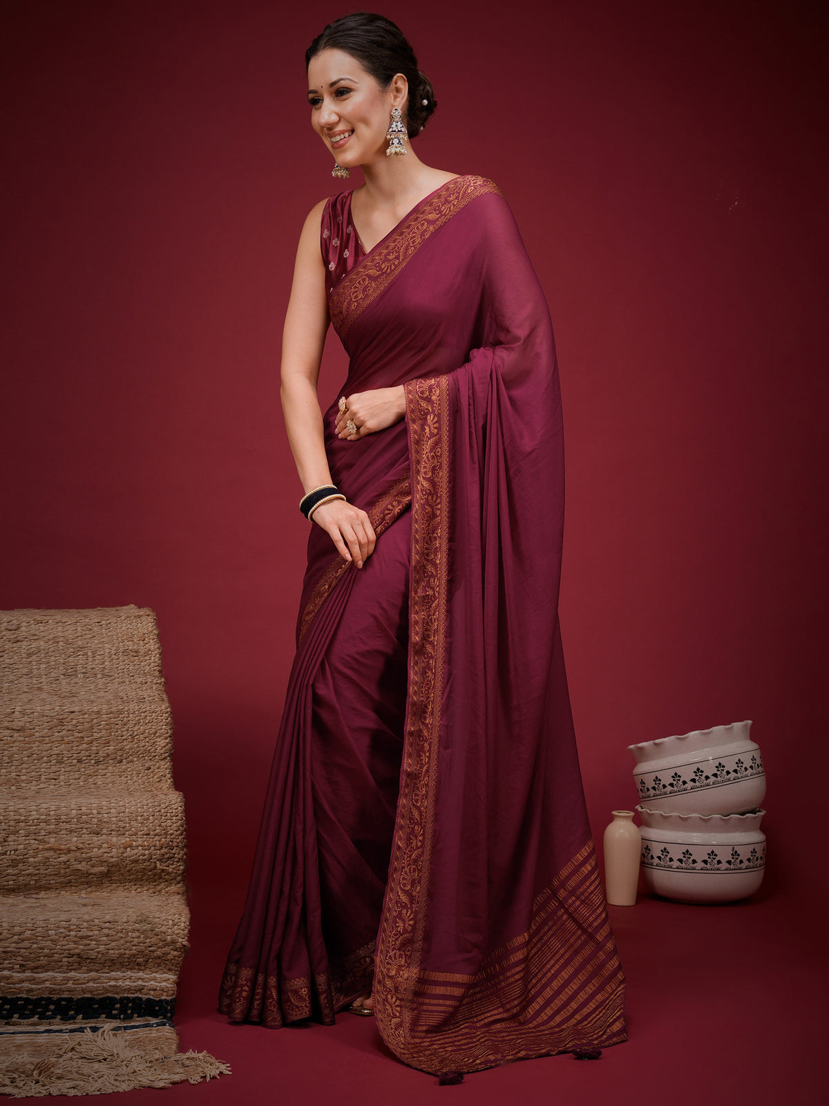 Magenta Mysore Silk saree – detail view 2