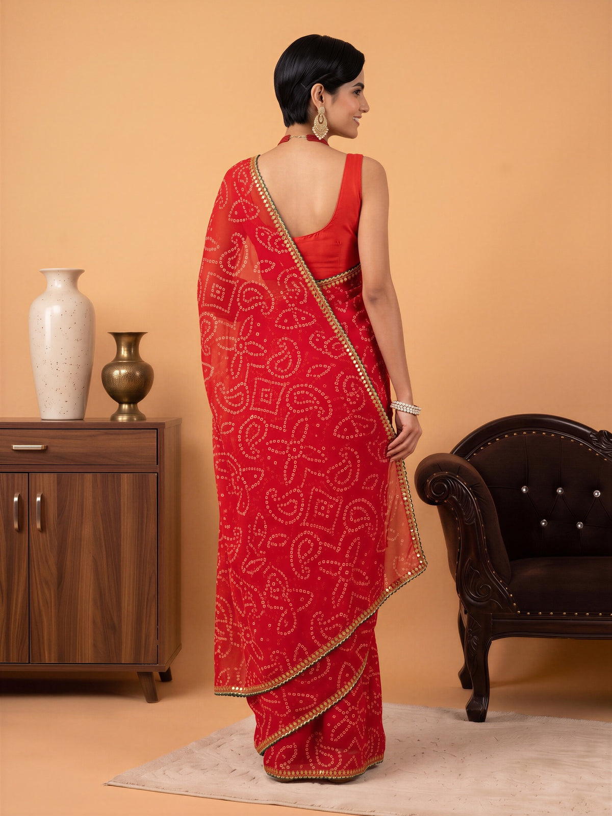 Red Georgette saree – detail view 2