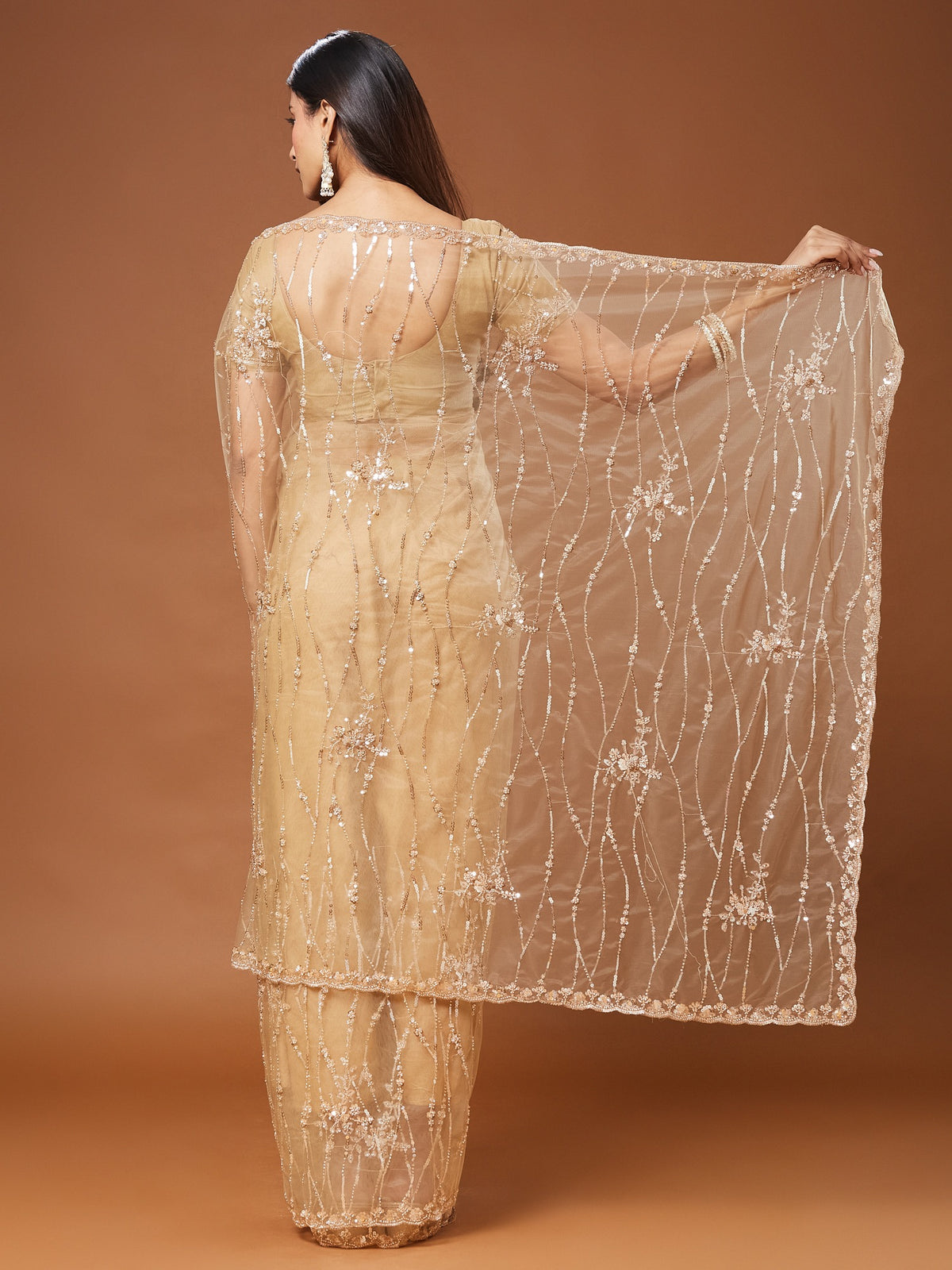Beige Net saree – detail view 4
