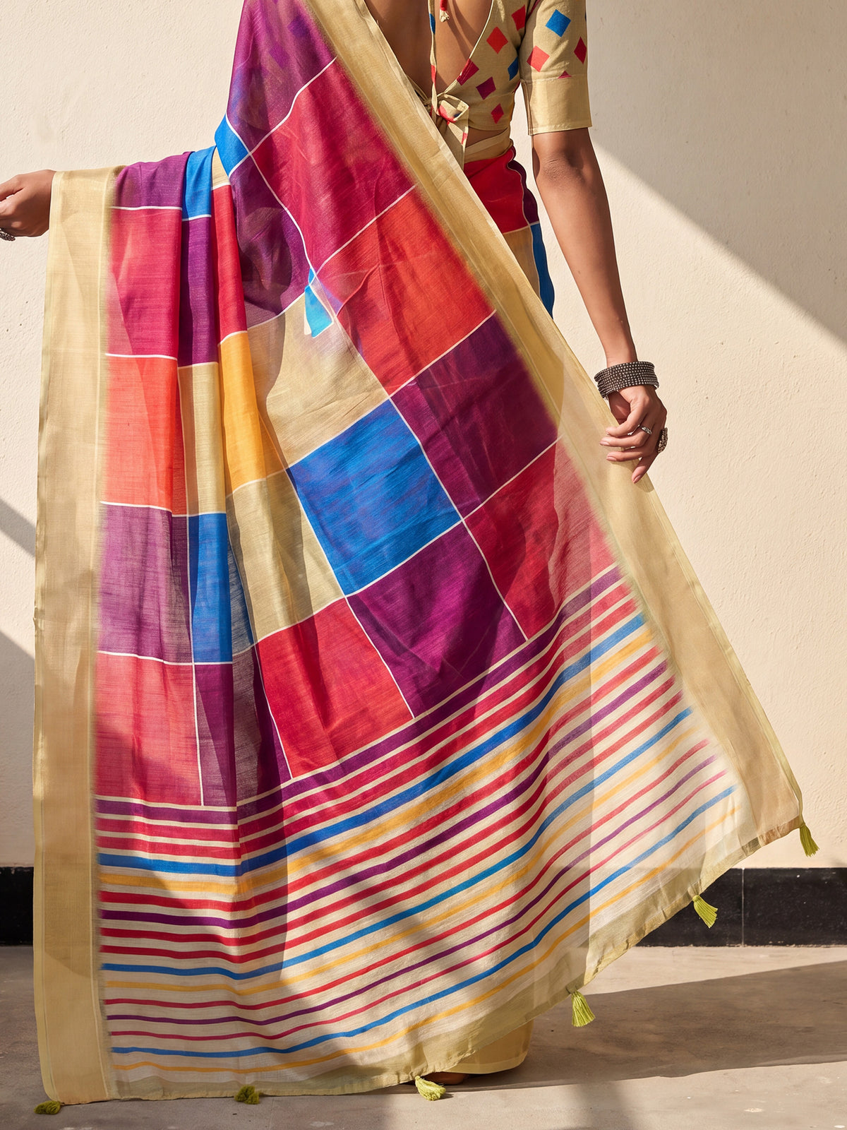 Multicolored Linen saree – detail view 5