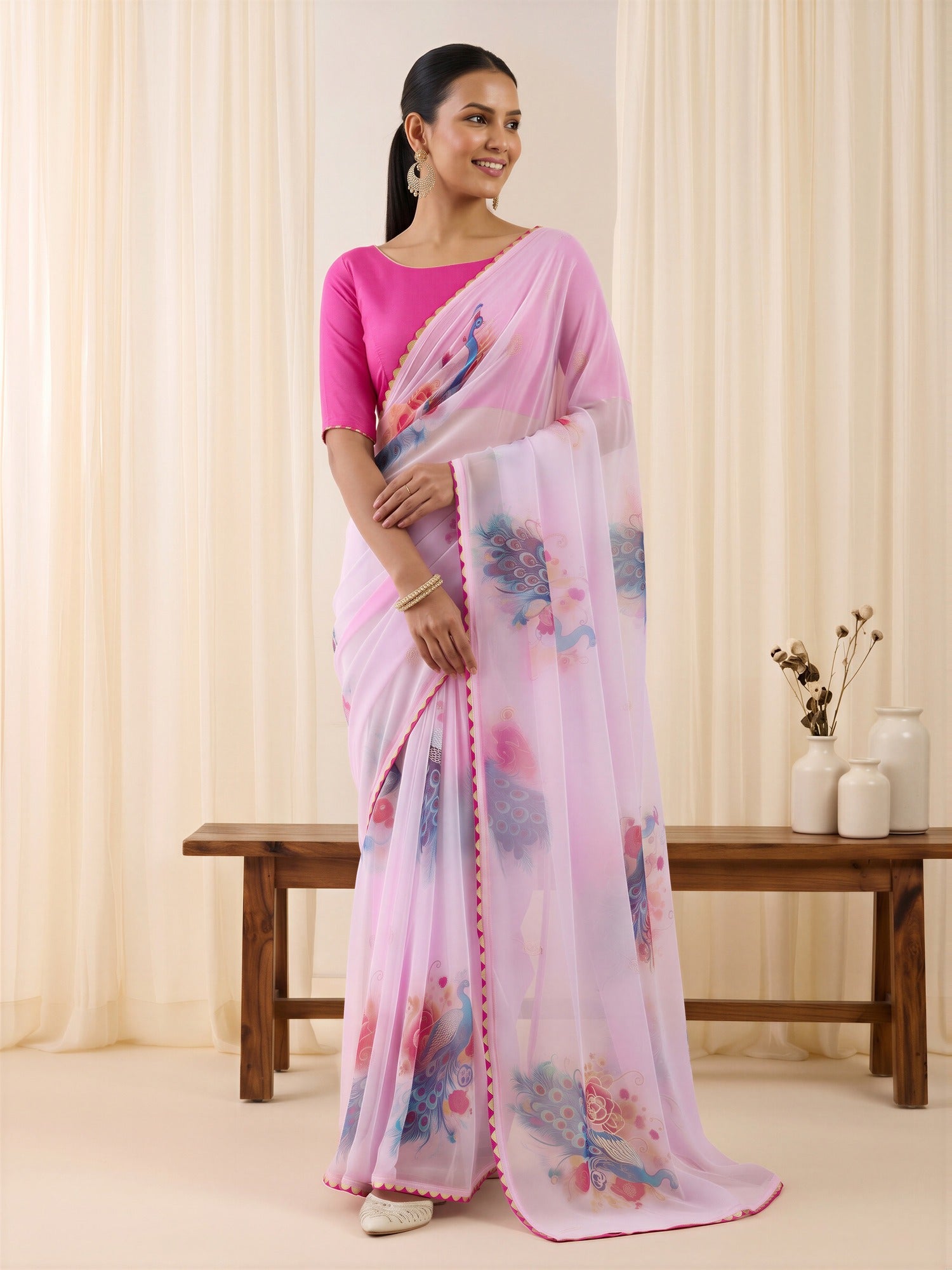 Lavender Georgette saree – detail view 3
