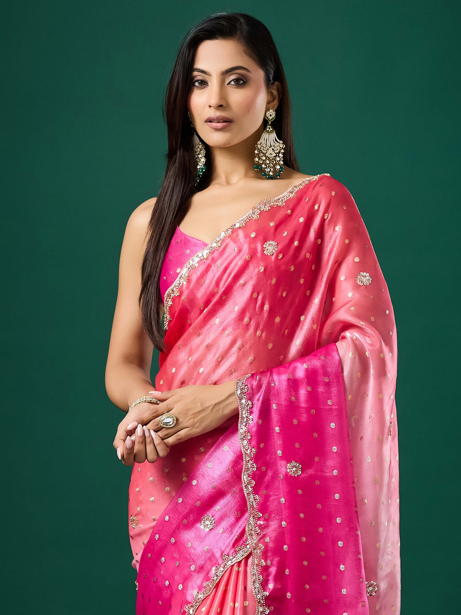Pink Satin saree – detail view 4