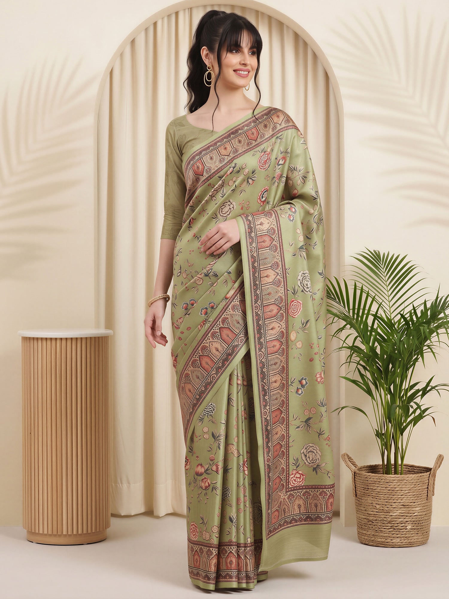 Olive Cotton Blend saree – detail view 3
