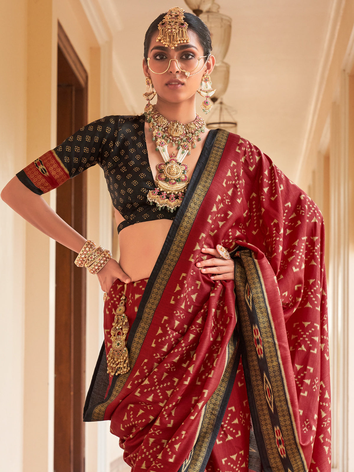 Maroon silk blend saree view 2