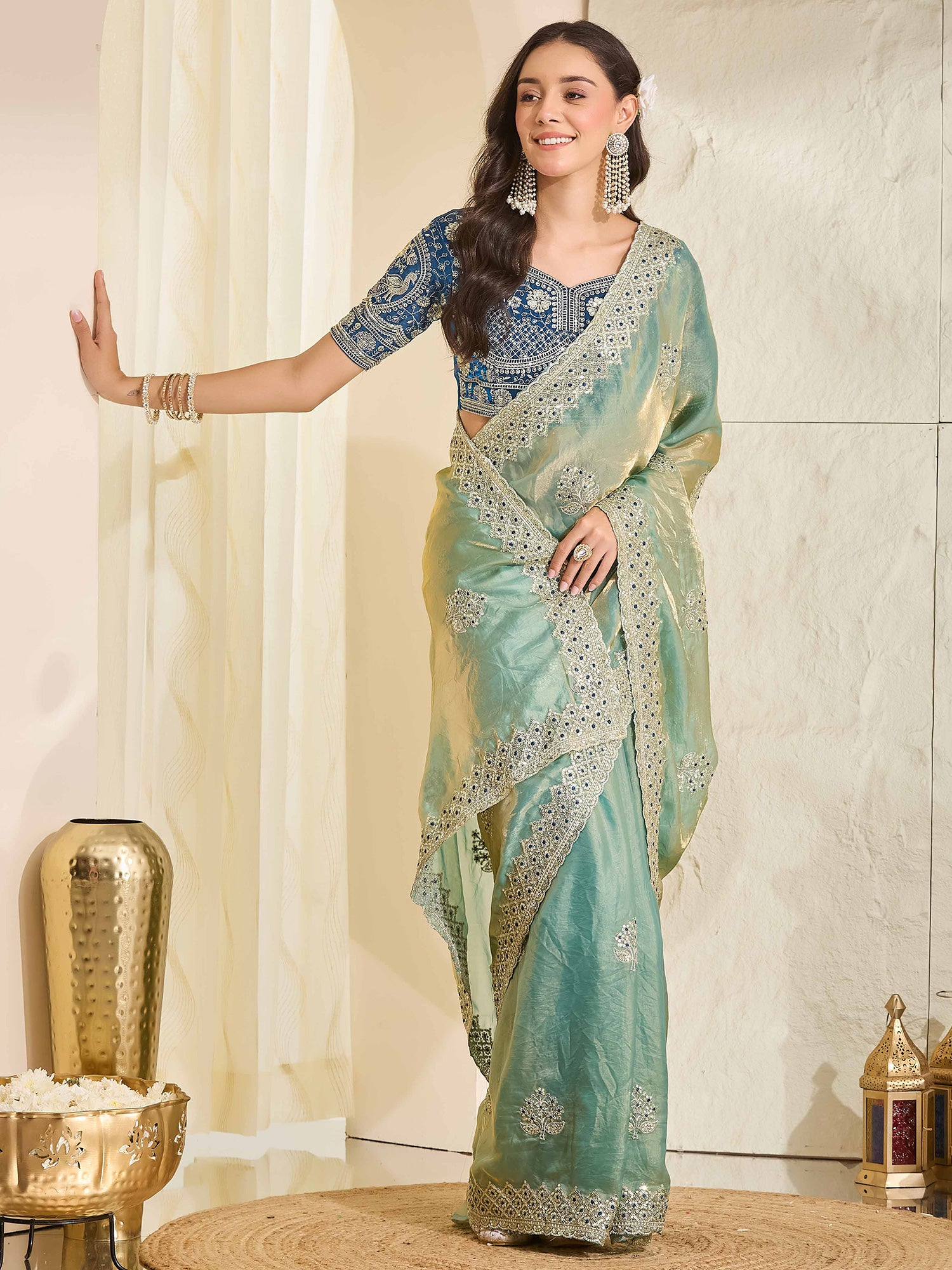 Light Blue Satin saree – detail view 3