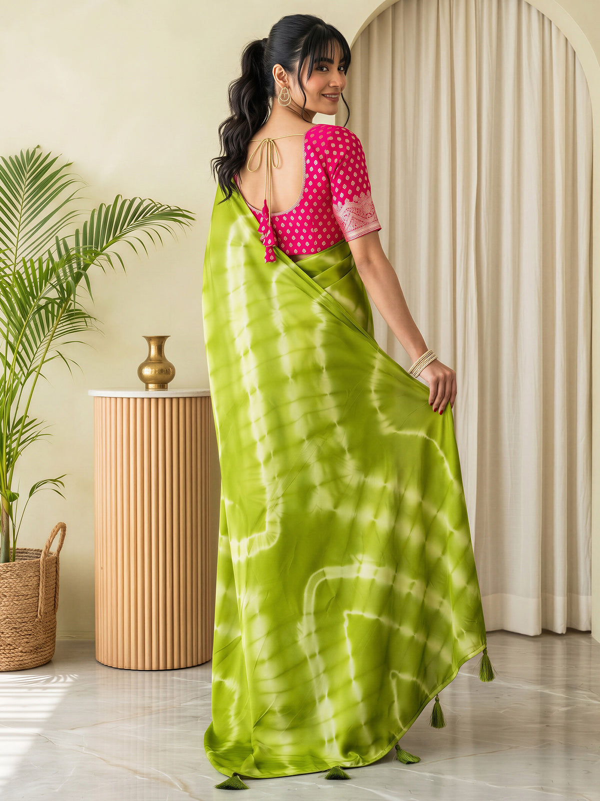 Light Green Satin Silk saree – detail view 1