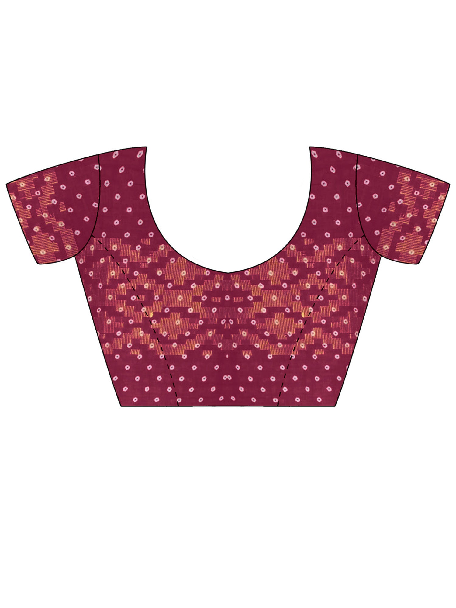 Unstitched wine cotton blouse piece with bandhani design