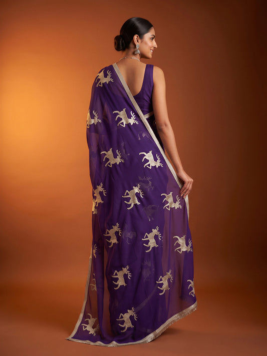 Purple Georgette saree – detail view 1