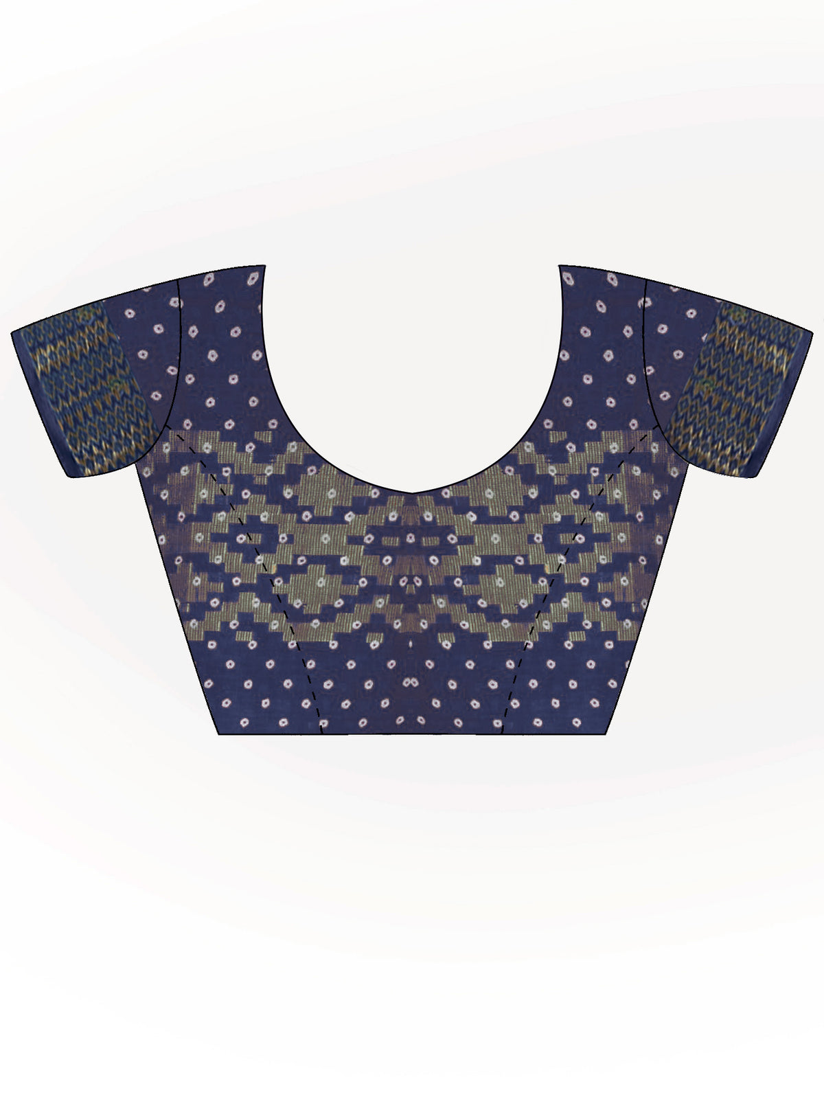 Unstitched charcoal grey cotton blouse piece with bandhani design