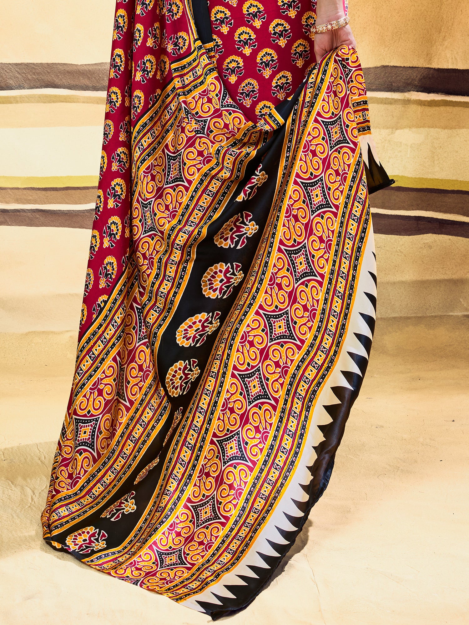 Maroon Satin saree – detail view 5
