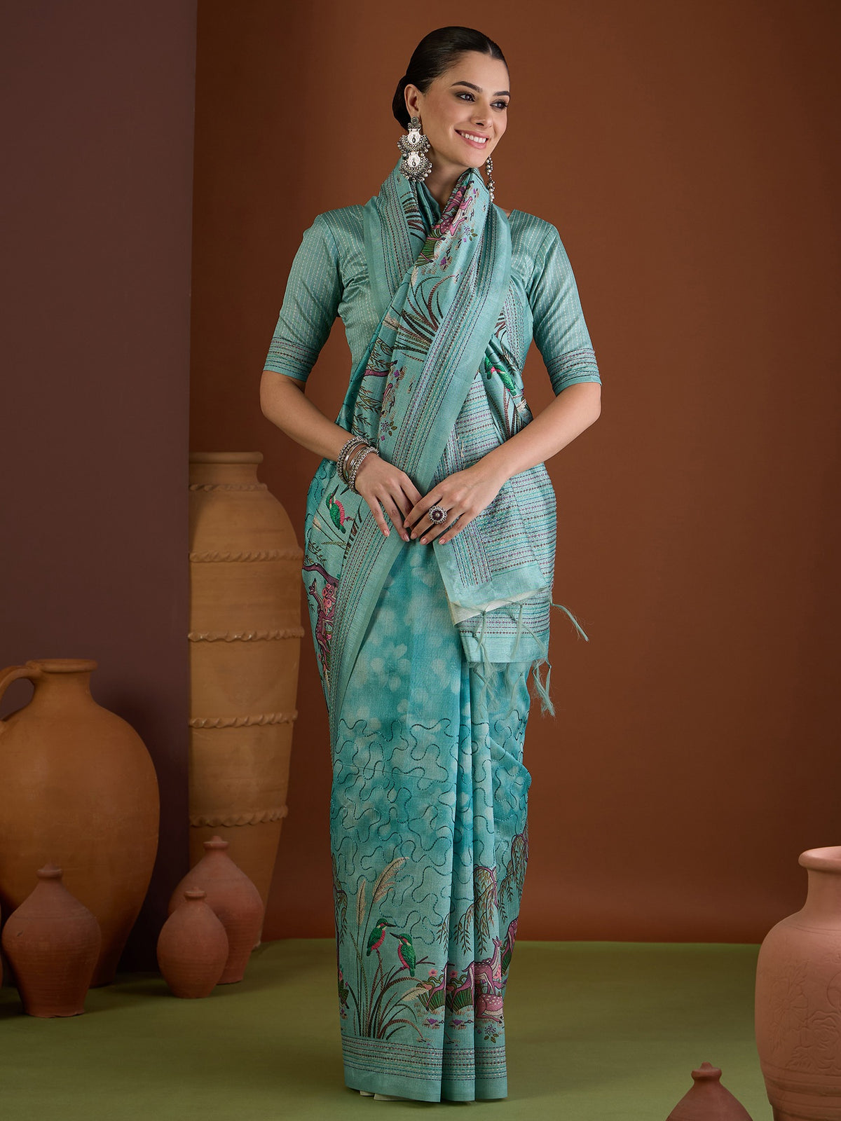 Light Blue art silk saree view 4